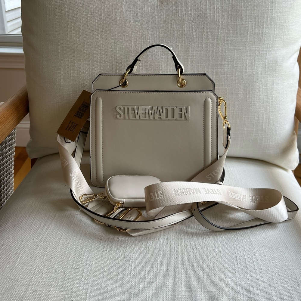 Steve Madden Cream Crossbody Bag with Boxy Design